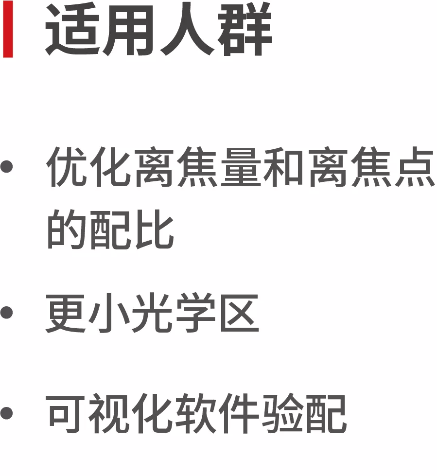 适用人群
优化离焦量和离焦点的配比
更小光学区
可视化软件验配